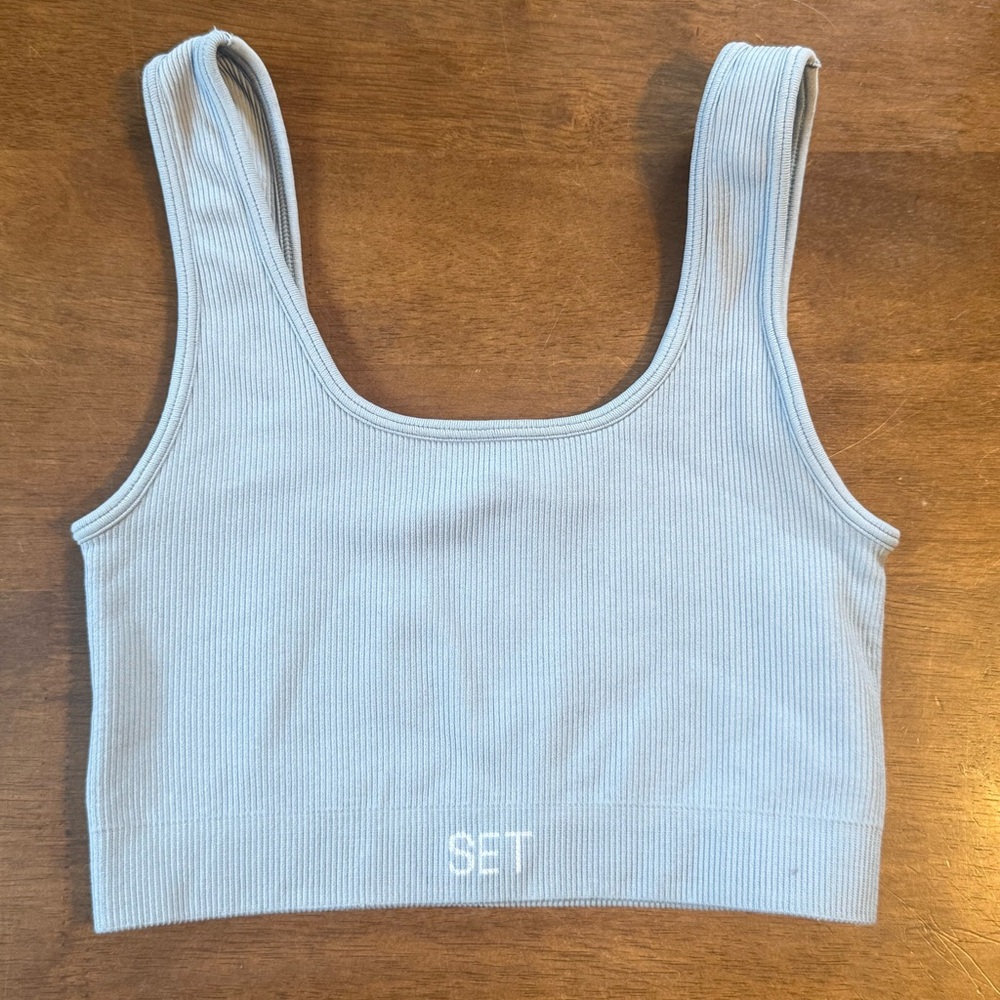 SET active x Madhappy Light Blue Ribbed Sports Bra